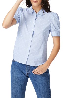 Court & Rowe Clip Dot Puff Sleeve Button-Up Shirt in Chambray Blue