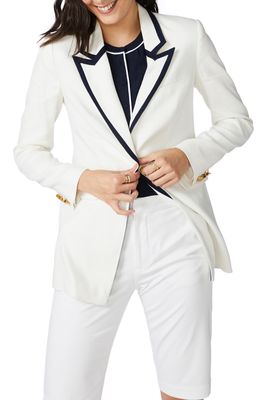 Court & Rowe Contrast Collar Linen Blend Blazer in Soft Ecru