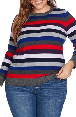 Court & Rowe Metallic Detail Stripe Cotton & Wool Blend Turtleneck Sweater in Medium Heather Grey