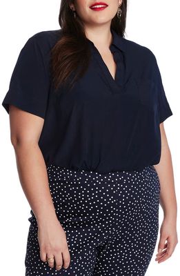 Court & Rowe Patch Pocket Collared Blouse in Blue Night