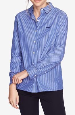 Court & Rowe Preppy Embroidered Stripe Shirt in Blue Night