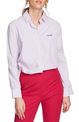 Court & Rowe Preppy Embroidered Stripe Shirt in Chambray Pink