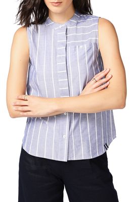 Court & Rowe Rope Stripe Sleeveless Cotton Button-Up Blouse in Blue Night