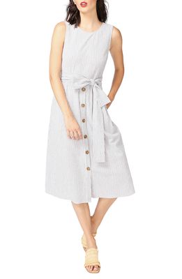 Court & Rowe Sleeveless Stretch Cotton Seersucker Dress in Stone Gray