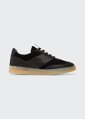 Court Mixed Leather Low-Top Sneakers