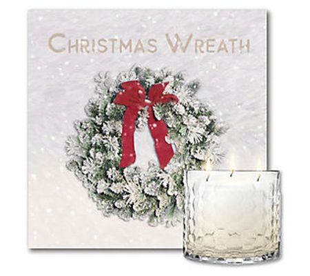 Courtside Christmas Wreath 8x8 Art & 13.5 oz 3-Wick Candle