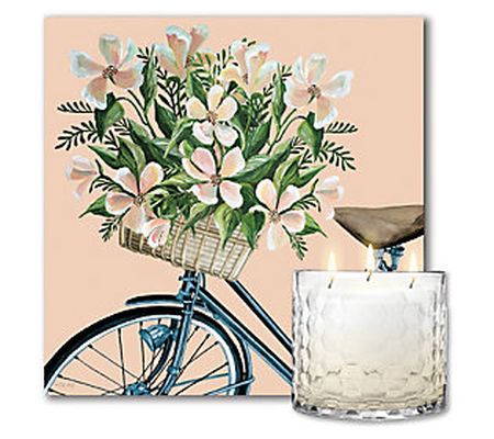 Courtside Coral Flowers II 8" x 8" Art Board & 15-oz Candle