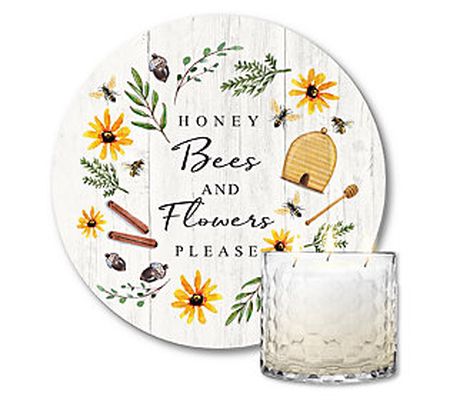 Courtside Honey Bees 8" x 8" Art Board & 15-oz 3-Wick Candle