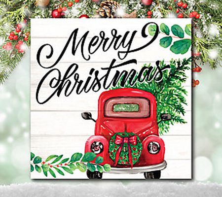 Courtside Market Red Christmas Truck 16x16 Canvas Wall Art
