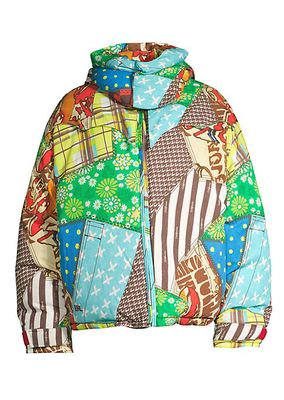 Cowboy Snowboard Patchwork Hooded Down Jacket