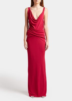 Cowl-Neck Draped Jersey Gown