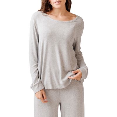 Cozy Earth Rib Long Sleeve Knit Pajama Top in Grey