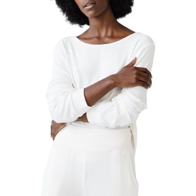 Cozy Earth Rib Long Sleeve Knit Pajama Top in Ivory 