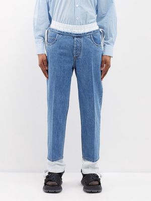 Craig Green - Double-layered Cropped Straight-leg Jeans - Mens - Light Blue / Grey