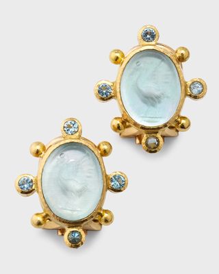 Crane 19k Yellow Gold Venetian Glass Intaglio Earrings
