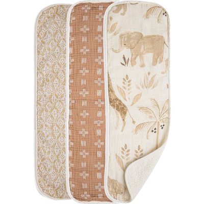 CRANE BABY 3-Pack Cotton Baby Burp Cloth Set in Tan/Multi 