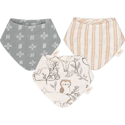 CRANE BABY 3-Pack Cotton Muslin Bandana Baby Bibs in Beige/Blue/White Multi 