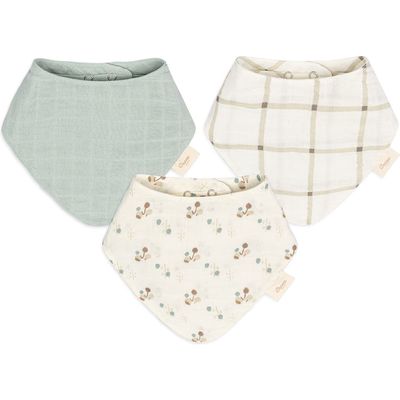 CRANE BABY Avery 3-Pack Cotton Muslin Bandana Bibs in Ivory/Green 