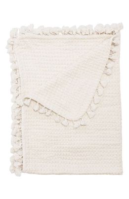 CRANE BABY Birch Tassel Waffle Knit Cotton Baby Blanket in White