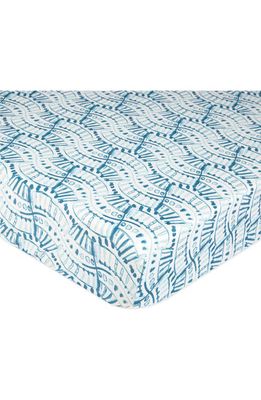 CRANE BABY Cotton Sateen Fitted Crib Sheet in Blue Print 