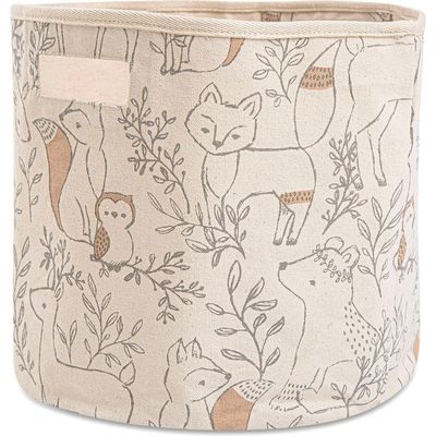 CRANE BABY Kendi Safari Print Round Nursery Storage Bin in Brown Woodland Animal 