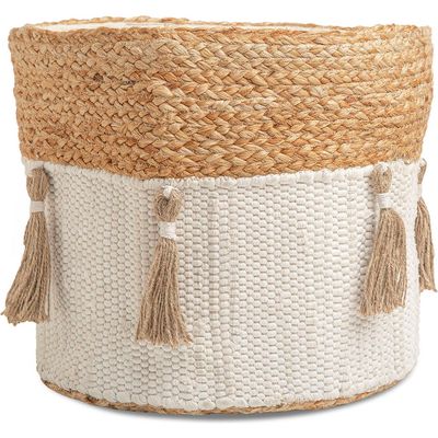 CRANE BABY Kendi Safari Print Round Nursery Storage Bin in White/Brown 