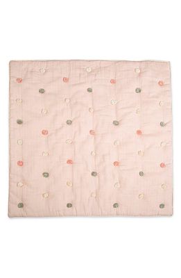 CRANE BABY Pompom Cotton Muslin Baby Blanket in Pink/White