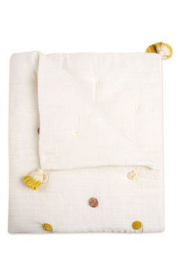 CRANE BABY Pompom Cotton Muslin Baby Blanket in White