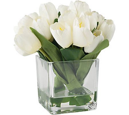 Cream Tulip Floral Arrangement with Glass Vase by Pure Garden