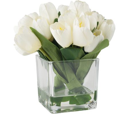 Cream Tulip Floral Arrangement with Glass Vase y Pure Garden