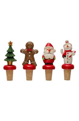 Creative Co-Op Assorted Set of 4 Holiday Resin Bottle Stoppers in Red Multi