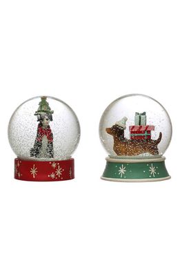 Creative Co-Op Set of 2 Snow Globes in White/Red/Green Multi
