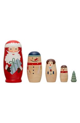 Creative Co-Op Set of 6 Holiday Icons Nesting Dolls in Red