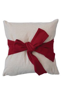 Creative Co-Op Square Pillow with Red Bow in White