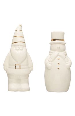 Creative Co-Op Stoneware Santa & Snowman Salt & Pepper Shaker Set in White