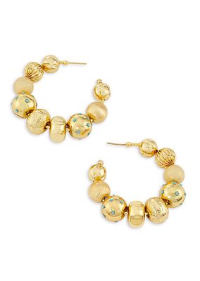 Creole 24K-Gold-Plated & Turquoise Beaded Hoop Earrings