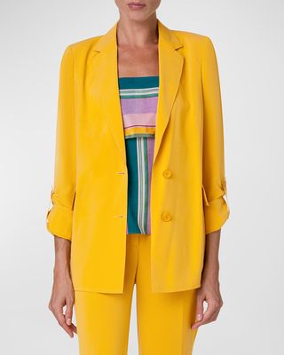 Crepe Blazer Jacket with Slouched Sleeves