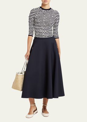 Crepe Couture Midi Skirt with Logo Hardware