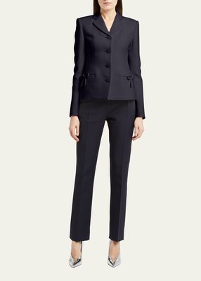 Crepe Couture Slim-Fit Blazer Jacket with Bow Details