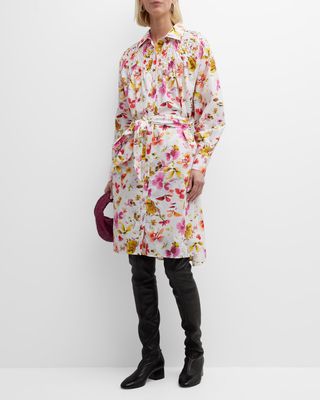 Crescent Smocked Floral-Print Midi Shirtdress