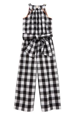 crewcuts by J.Crew Buffalo Check Bow Tie Jumpsuit in Linen Buff Check White Blk