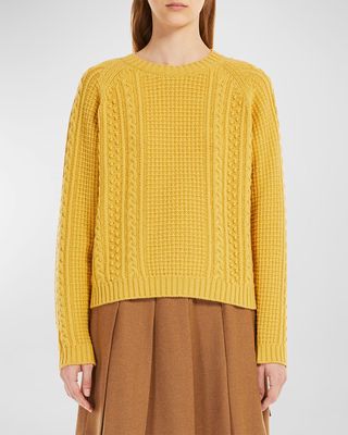 Crewneck Cable-Knit Wool Sweater