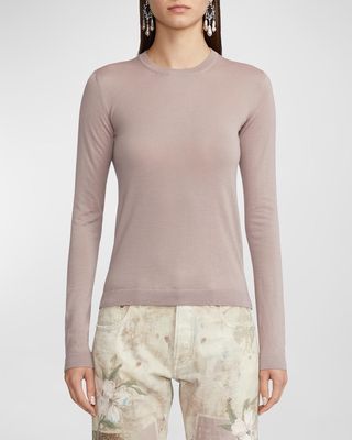 Crewneck Cashmere Jersey Long-Sleeve Sweater