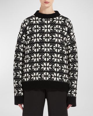 Crewneck Jacquard-Knit Wool Sweater