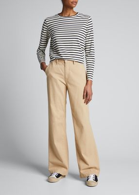 Crewneck Long-Sleeve Striped Cotton Top