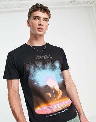 Criminal Damage retro space print t-shirt in black