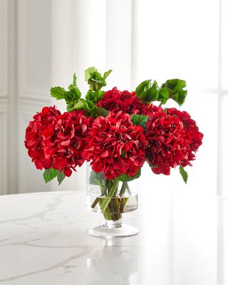 Crimson Bells 14" Faux Floral Arrangement in Footed Glass Urn