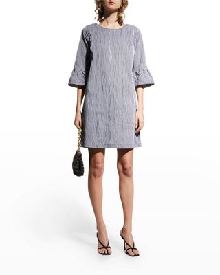 Crinkle Gingham Bell-Sleeve Dress