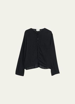Crinkle Linen Round-Neck Buttoned Shirt