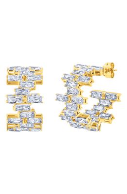 Crislu Baguette Cut Cubic Zirconia Huggie Hoop Earrings in Gold